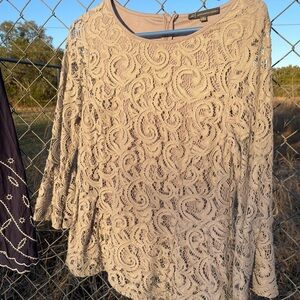 Adrianna Papell Beige Crochet Lace Blouse